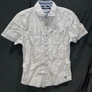 New Guess Plaid pocket button Collar s/s Gray shirt XS